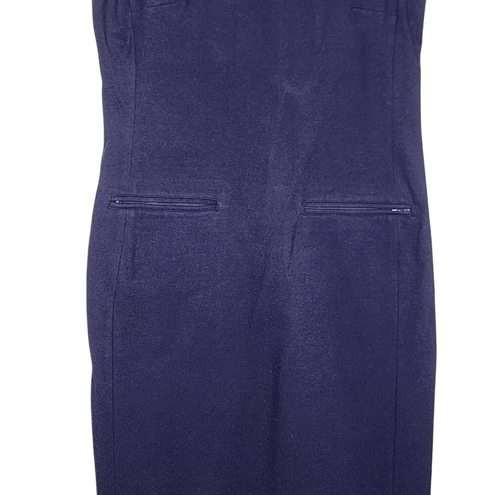 Talbots Navy Blue Sleeveless Dress Sleeveless Sheath Pockets Round Neck 10 - Picture 5 of 8